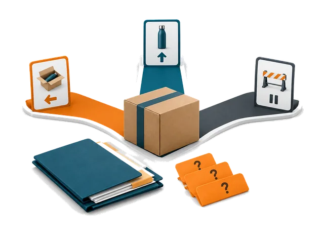 Product parcel, branching decision routes and evidence questions.