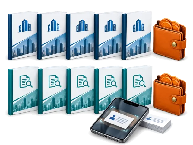 Five included Company reports and five included Risk reports, with shared purchased credits and continued card scanning.
